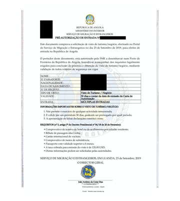 The Pre-visa for Angola