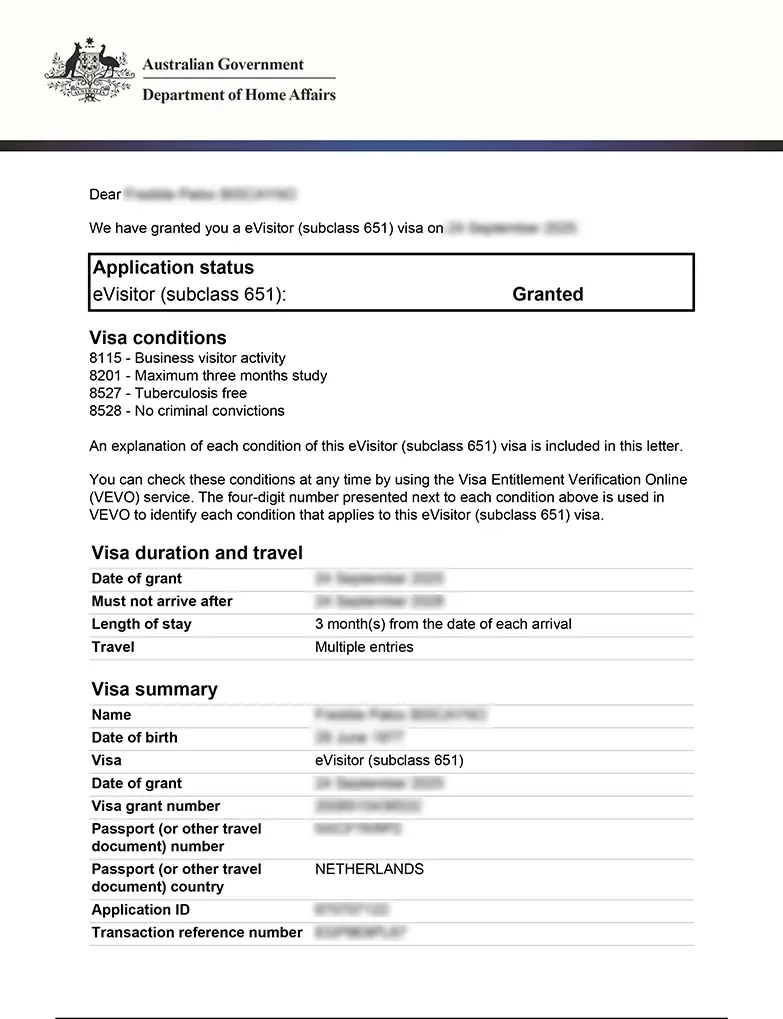 The eVisitor for Australien