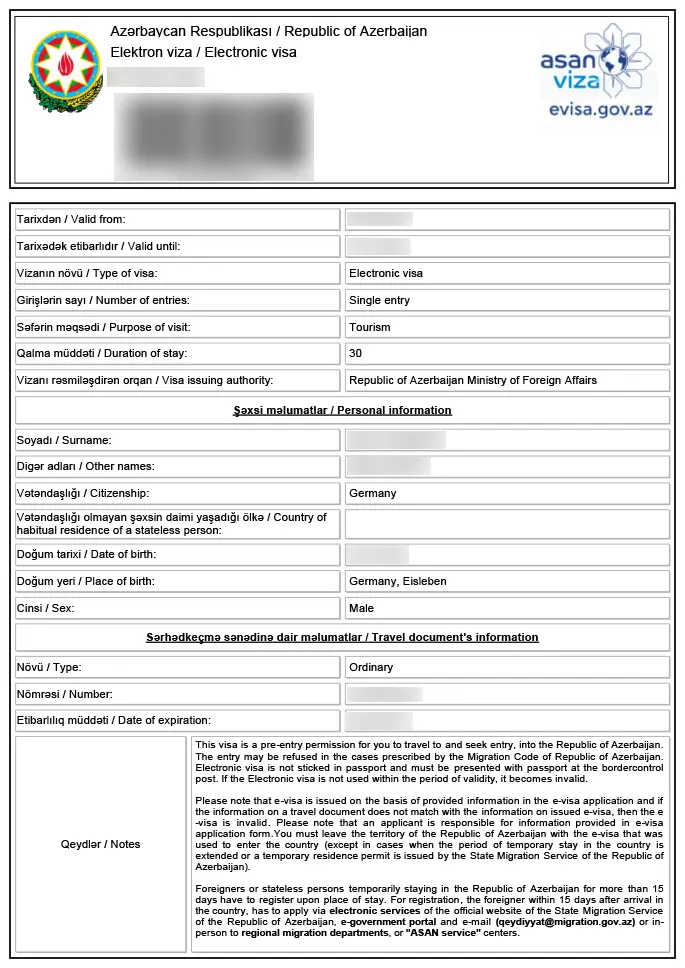The 電子ビザ（eVisa） for アゼルバイジャン