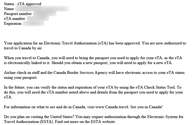 The 전자여행허가(eTA) for 캐나다
