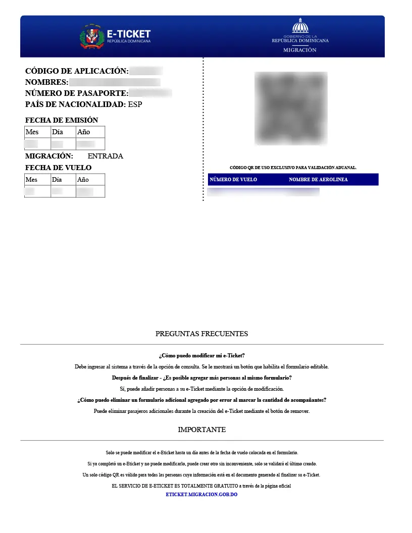 The e-Ticket for Dominikanische Republik