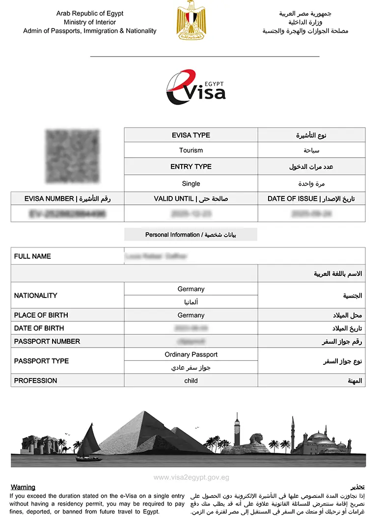 The eVisa for Ägypten