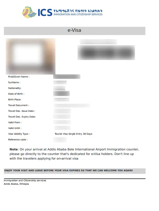 The eVisa for Etiopía