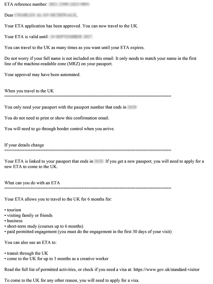 The eTA for Regno Unito