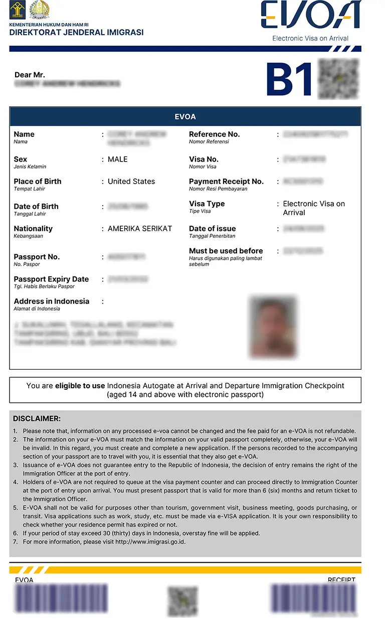 The e-VOA for Indonesia