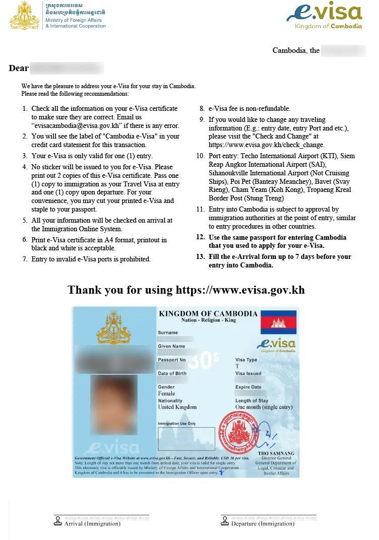 The eVisa for Cambodia