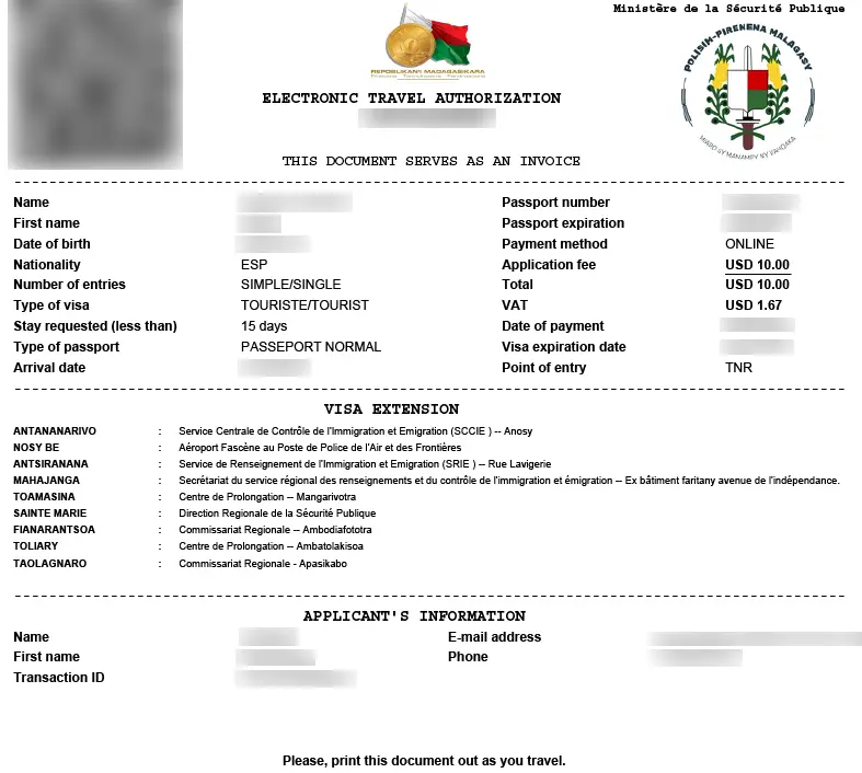 The eVisa for Madagaskar