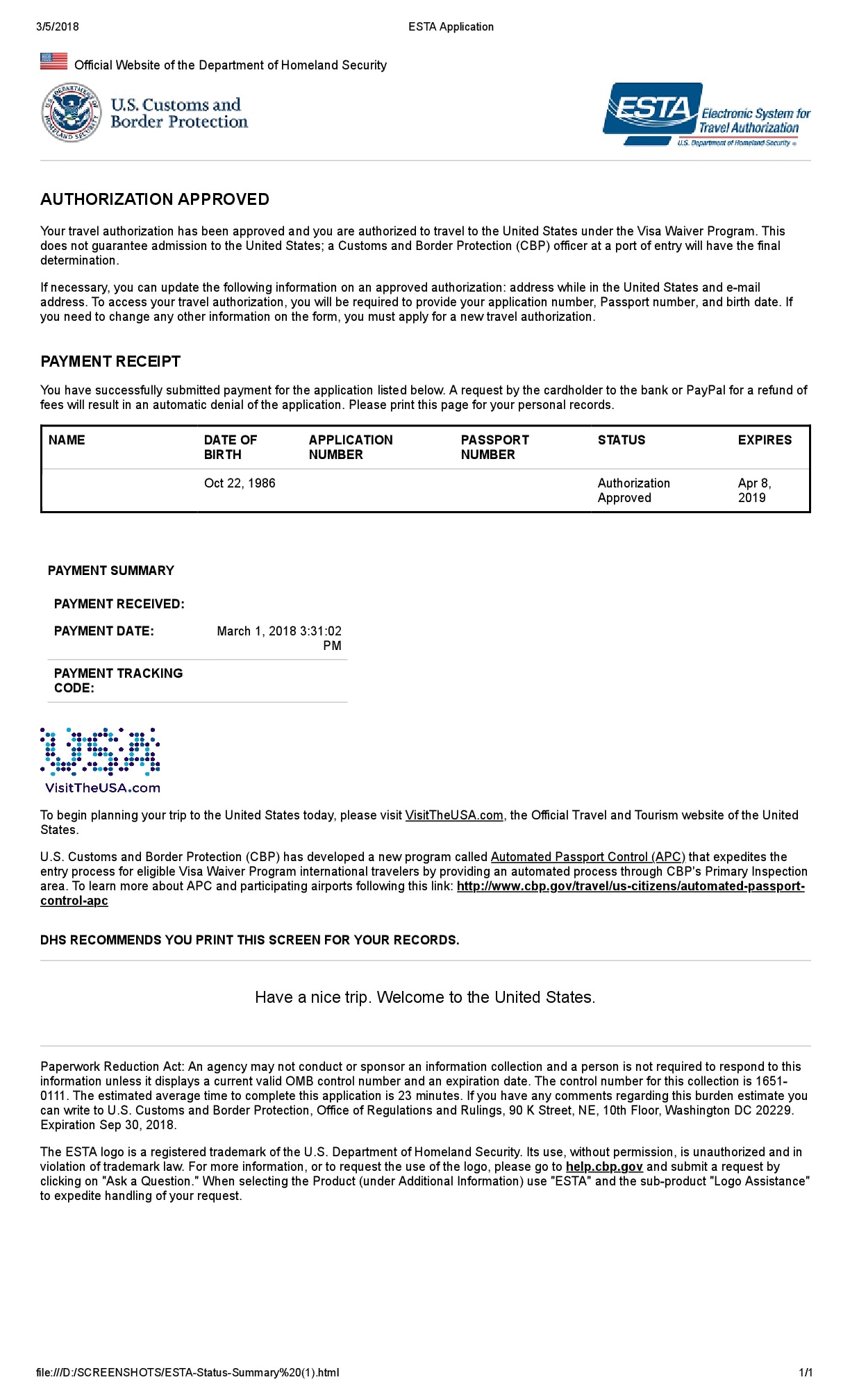 The ESTA for Puerto Rico