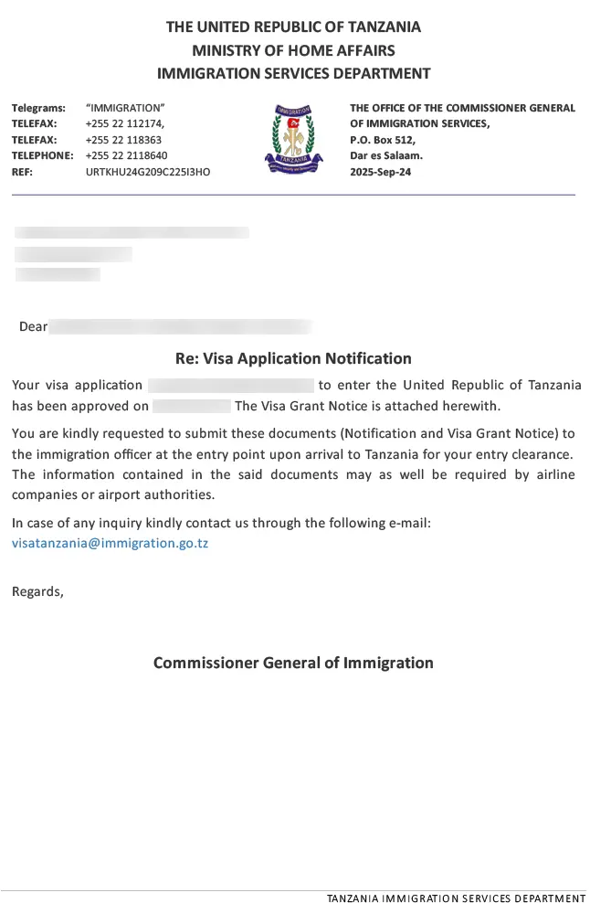 The 電子ビザ（eVisa） for タンザニア